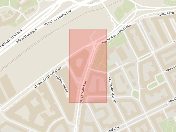 Karta som med röd fyrkant ramar in Norra Stationsgatan, Vasastaden, Haga Norra, Norrtull, Sankt Eriksgatan, Stockholm, Stockholms län