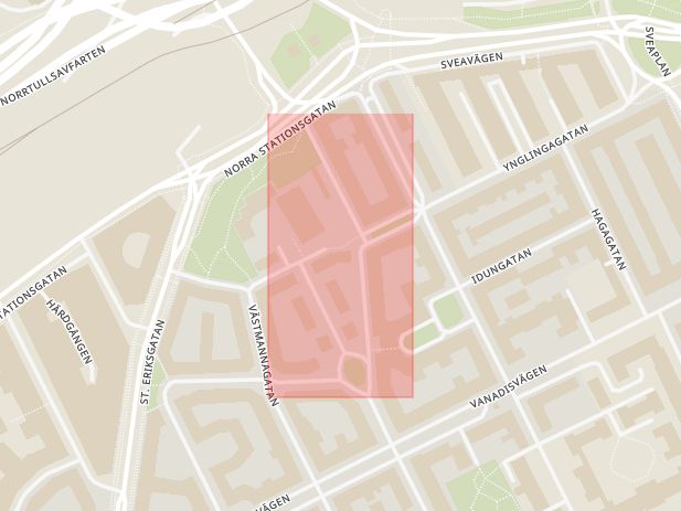Karta som med röd fyrkant ramar in Dannemoragatan, Vasastaden, Stockholm, Stockholms län