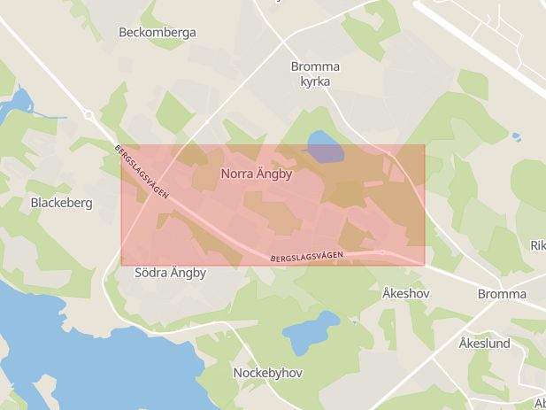 Karta som med röd fyrkant ramar in Bergslagsvägen, Norra Ängby, Stockholm, Stockholms län