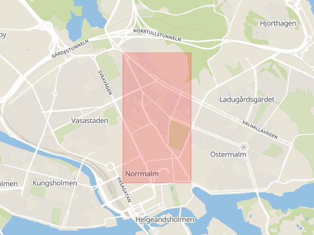 Karta som med röd fyrkant ramar in Östermalm, Villastan, Birger Jarlsgatan, Stockholm, Stockholms län