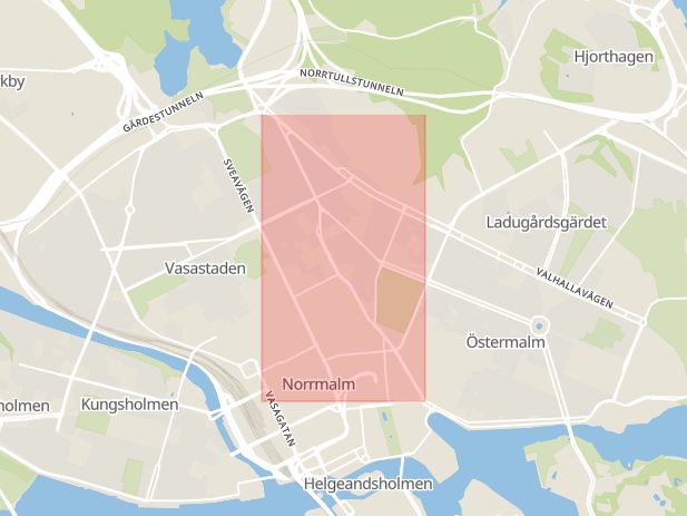Karta som med röd fyrkant ramar in Birger Jarlsgatan, Stockholm, Stockholms län