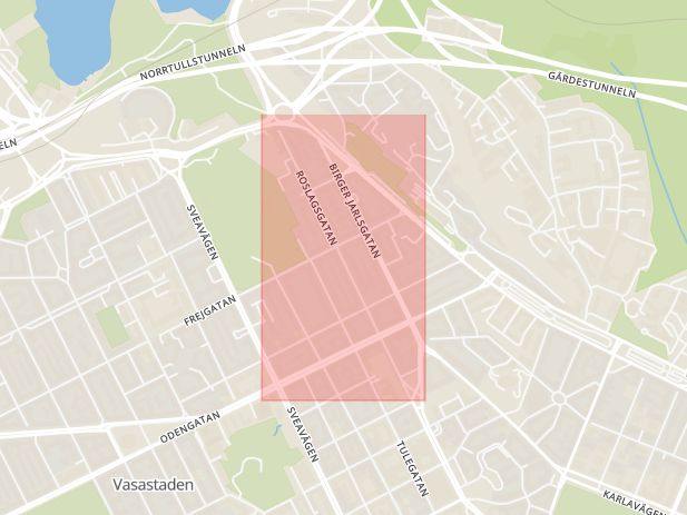 Karta som med röd fyrkant ramar in Roslagsgatan, Stockholm, Stockholms län