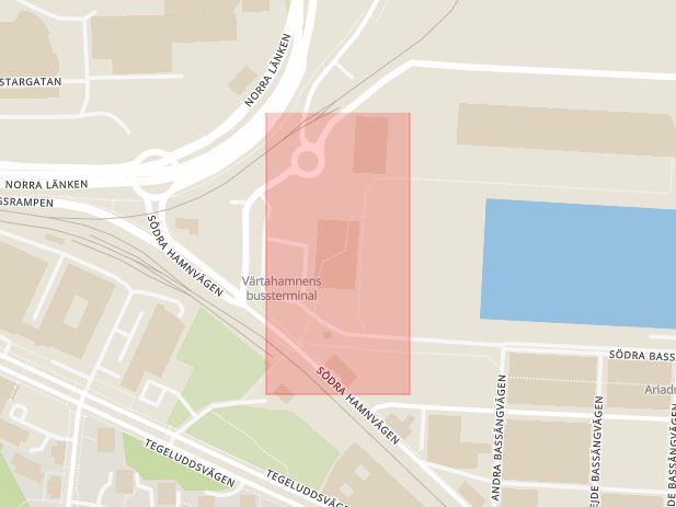 Karta som med röd fyrkant ramar in Värtan, Sjöfartsverket, Bryggan, Stockholm, Stockholms län