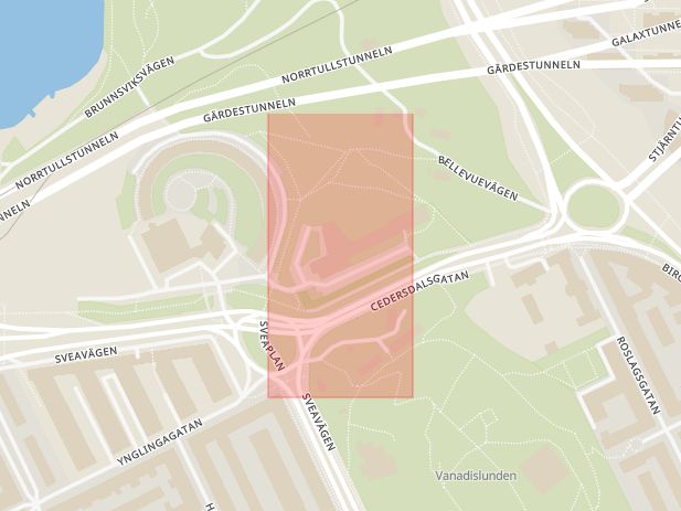 Karta som med röd fyrkant ramar in Sveaplan, Stockholm, Stockholms län