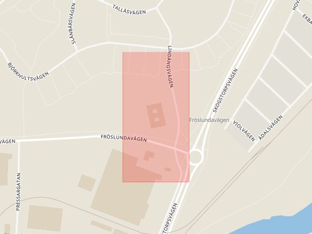 Karta som med röd fyrkant ramar in Södermanland, Klostergatan, Eskilstuna, Lindängsvägen, Lagmansgatan, Södermanlands län