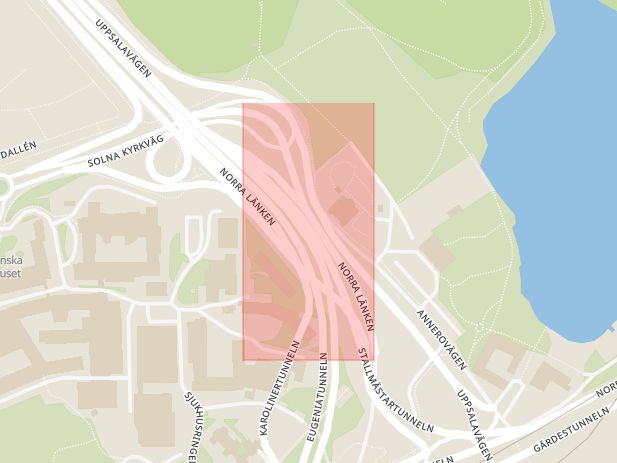 Karta som med röd fyrkant ramar in Haga Södra, Solna, Stockholms län