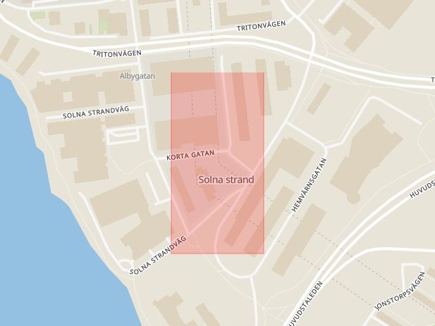 Karta som med röd fyrkant ramar in Vreten, Solna, Stockholms län