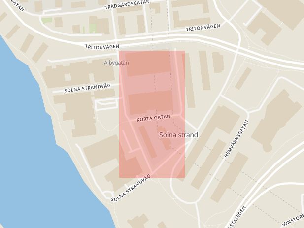 Karta som med röd fyrkant ramar in Solna, Sundbyberg, Skatteverket, Solna Centrum, Stockholms län