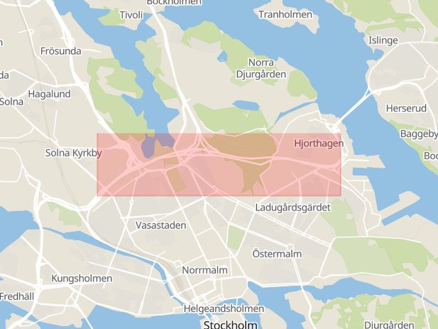 Karta som med röd fyrkant ramar in Mariehem, Norra Länken, Andersvattnet, Västerbottens län, Stockholms län