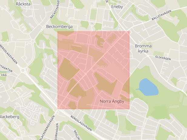 Karta som med röd fyrkant ramar in Norra Ängby, Bällstavägen, Stockholm, Stockholms län