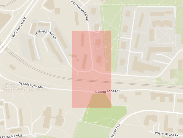 Karta som med röd fyrkant ramar in Skytteholm, Ankdammsgatan, Framnäsbacken, Solna, Stockholms län