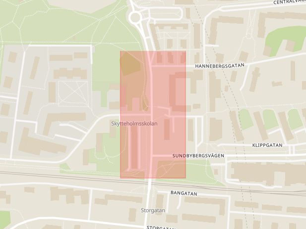 Karta som med röd fyrkant ramar in Ankdammsgatan, Huvudstagatan, Solna, Stockholms län