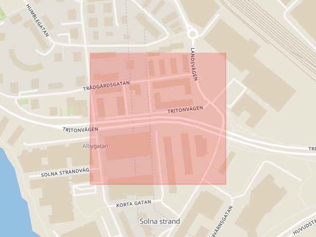 Karta som med röd fyrkant ramar in Tritonvägen, Sundbyberg, Stockholms län