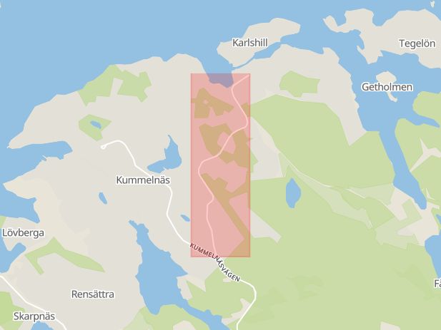 Karta som med röd fyrkant ramar in Kummelnäs, Vikingshillsvägen, Nacka, Stockholms län