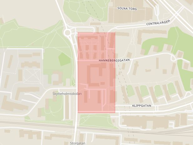 Karta som med röd fyrkant ramar in Skytteholmsvägen, Solna, Stockholms län