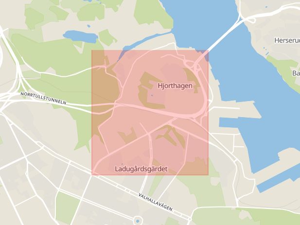 Karta som med röd fyrkant ramar in Gärdet, Lidingövägen, Stockholm, Stockholms län