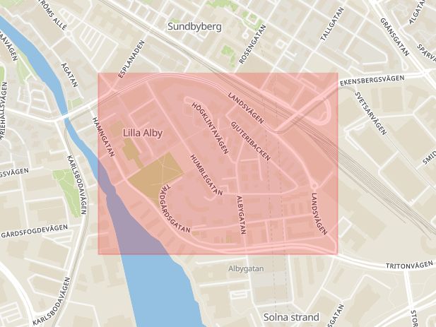 Karta som med röd fyrkant ramar in Landsvägen, Solna, Stockholms län