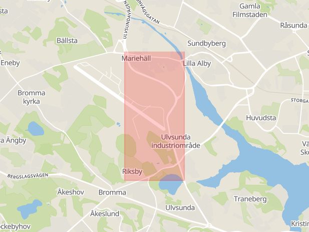 Karta som med röd fyrkant ramar in Ulvsundavägen, Rissne, Stockholm, Stockholms län