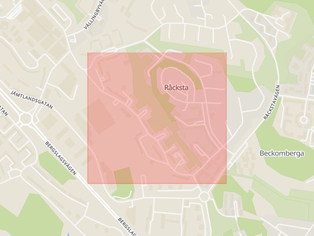 Karta som med röd fyrkant ramar in Råcksta, Multrågatan, Stockholm, Stockholms län