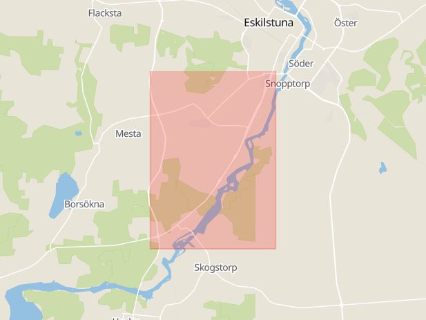 Karta som med röd fyrkant ramar in Skogstorpsvägen, Eskilstuna, Södermanlands län