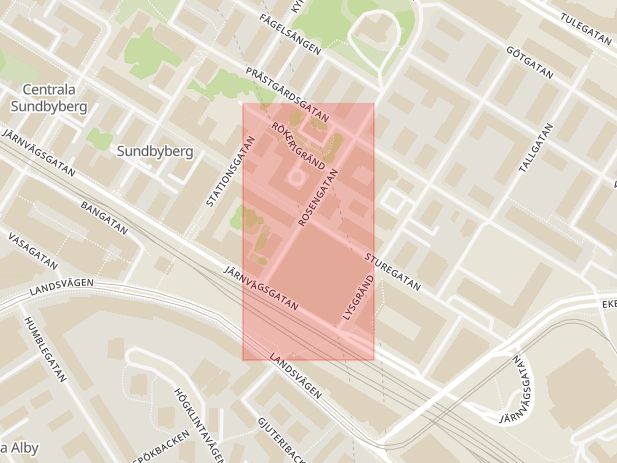 Karta som med röd fyrkant ramar in Migrationsverket, Sundbyberg, Stockholm, Stockholms län