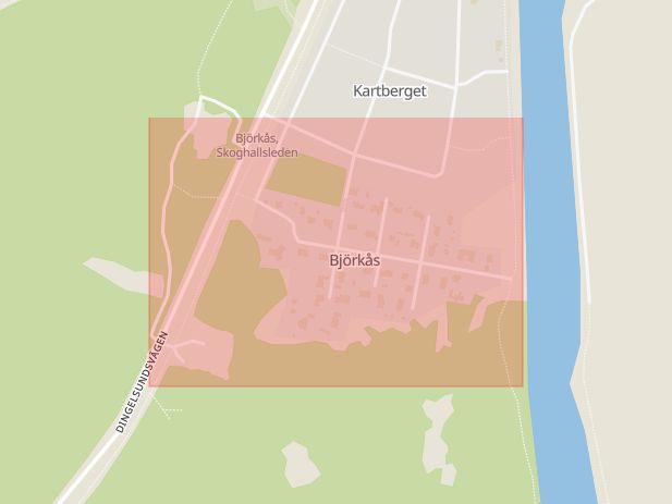 Karta som med röd fyrkant ramar in Björkås, Karlstad, Värmlands län