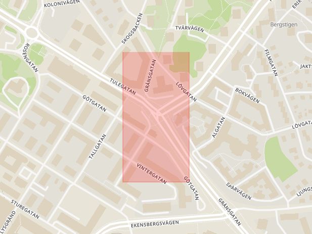 Karta som med röd fyrkant ramar in Råsundavägen, Sundbyberg, Solna, Stockholms län