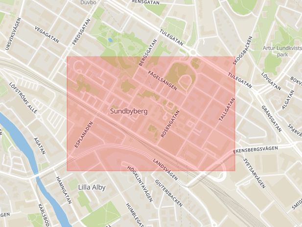 Karta som med röd fyrkant ramar in Råsunda, Sturegatan, Solna, Stockholms län