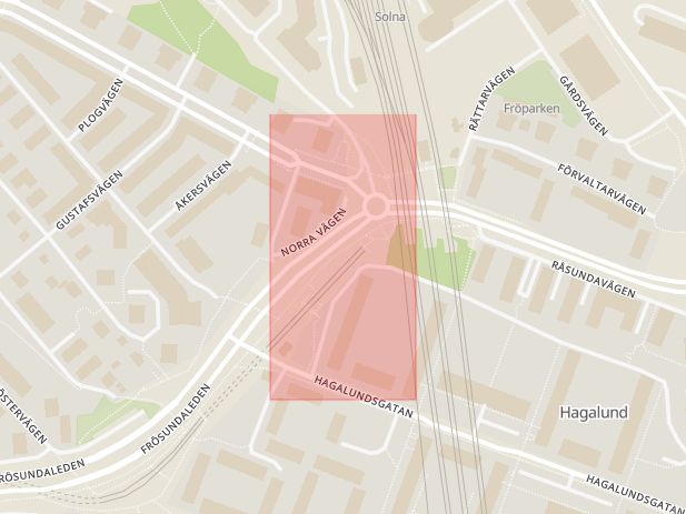 Karta som med röd fyrkant ramar in Solna Station, Tvärbanan, Solna, Stockholms län
