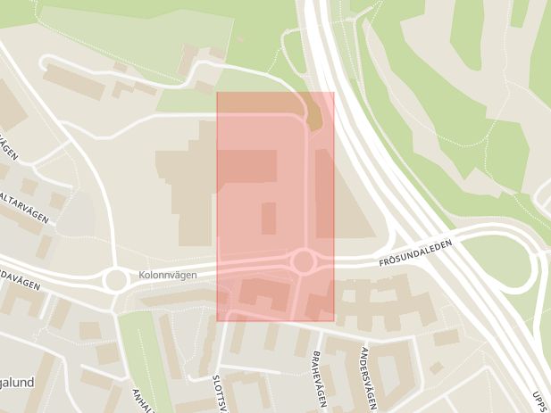 Karta som med röd fyrkant ramar in Hagalund, Frösundaleden, Solnavägen, Solna, Stockholms län