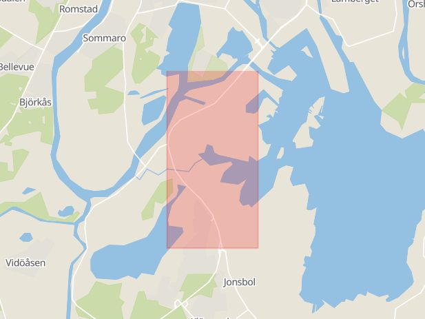 Karta som med röd fyrkant ramar in Hammaröleden, Karlstad, Hammarö, Värmlands län