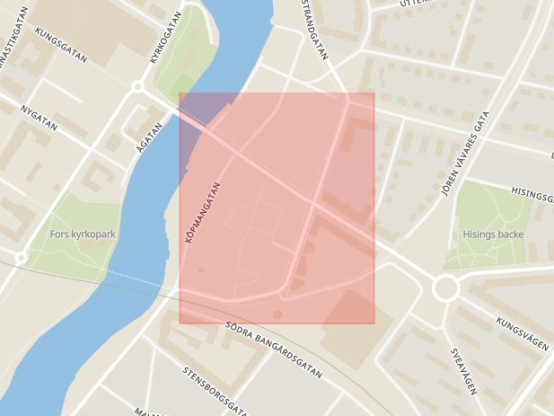Karta som med röd fyrkant ramar in Ruddammsgatan, Eskilstuna, Södermanlands län