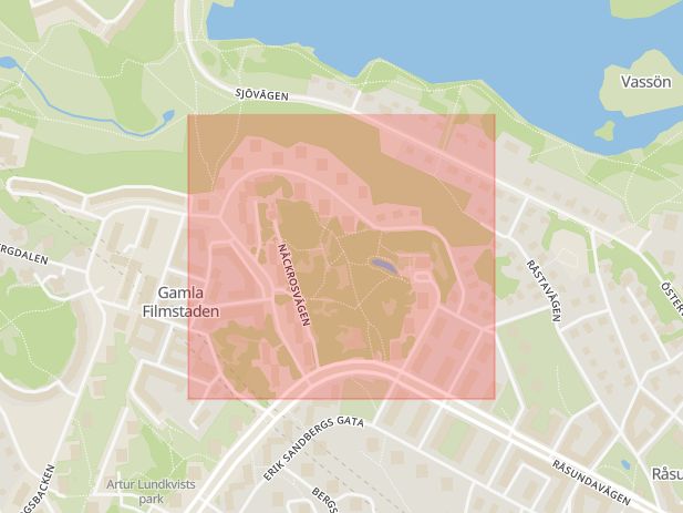 Karta som med röd fyrkant ramar in Helenelund, Näckrosvägen, Sollentuna, Stockholms län