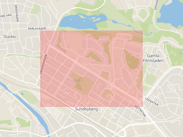 Karta som med röd fyrkant ramar in Tulegatan, Sundbyberg, Stockholms län
