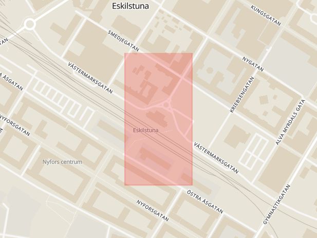 Karta som med röd fyrkant ramar in Eskilstuna, Nykvarn, Södermanlands län