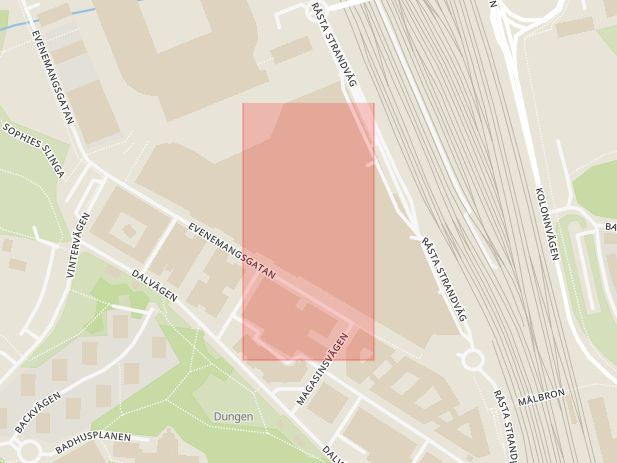 Karta som med röd fyrkant ramar in Mall Of Scandinavia, Råsunda, Solna, Stockholms län