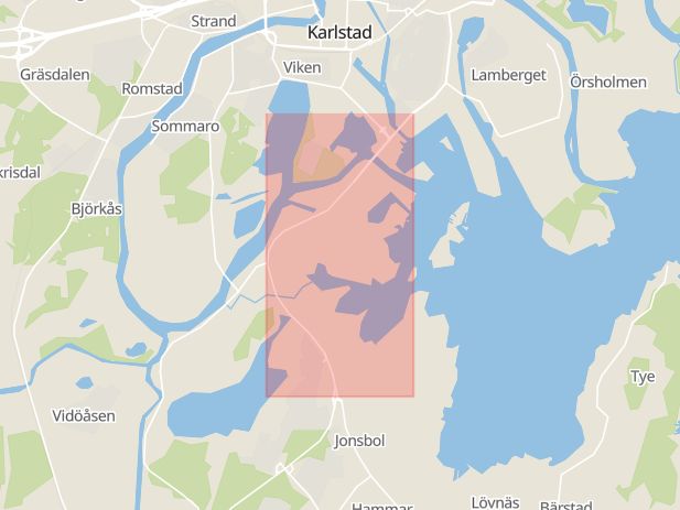 Karta som med röd fyrkant ramar in Orrholmen, Hammaröleden, Hammarö, Värmlands län