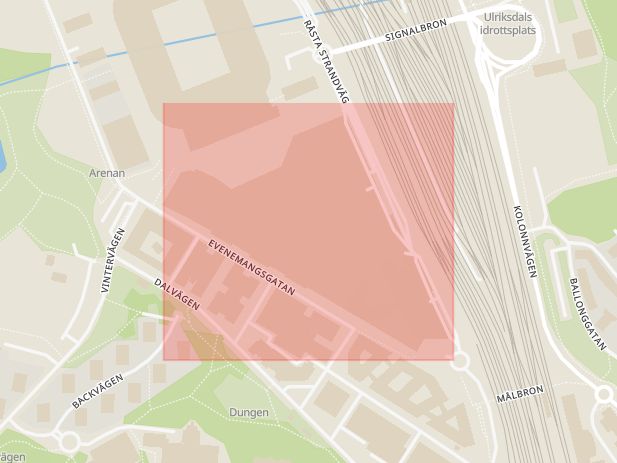Karta som med röd fyrkant ramar in Stjärntorget, Råsunda, Solna, Stockholms län