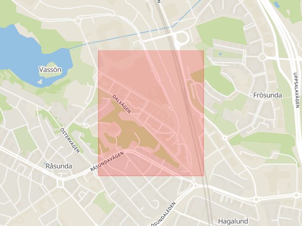 Karta som med röd fyrkant ramar in Mall Of Scandinavia, Höja, Stockholms Län, Solna, Stockholms län