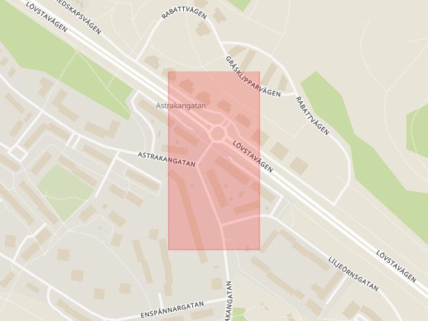 Karta som med röd fyrkant ramar in Astrakangatan, Lövstavägen, Hässelby, Stockholm, Stockholms län