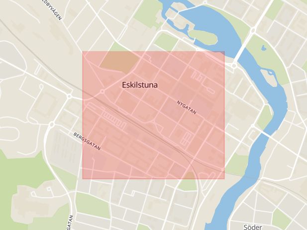 Karta som med röd fyrkant ramar in Västermarksgatan, Eskilstuna, Södermanlands län