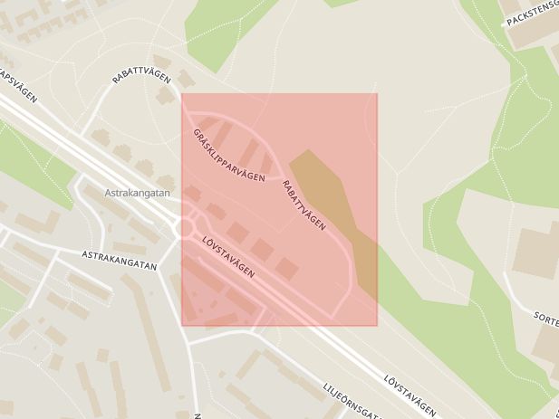 Karta som med röd fyrkant ramar in Vinsta, Rabattvägen, Stockholm, Stockholms län