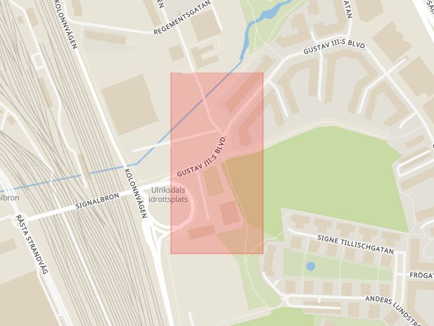 Karta som med röd fyrkant ramar in Frösunda, Solna, Stockholms län