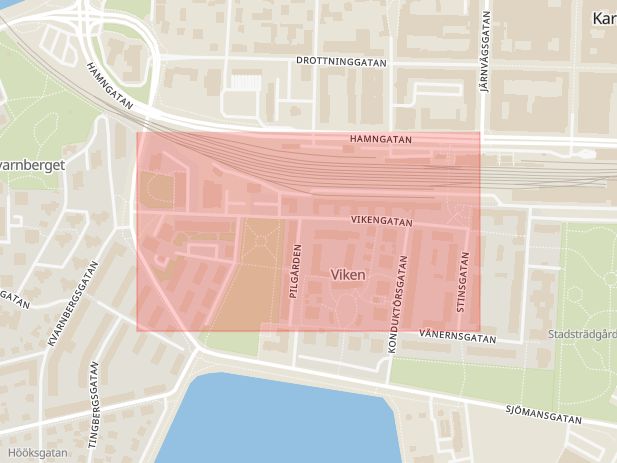 Karta som visar ungefär var händelsen Trafikolycka: En personbil och motorcykel har krockat på Vikengatan i Karlstad. inträffat