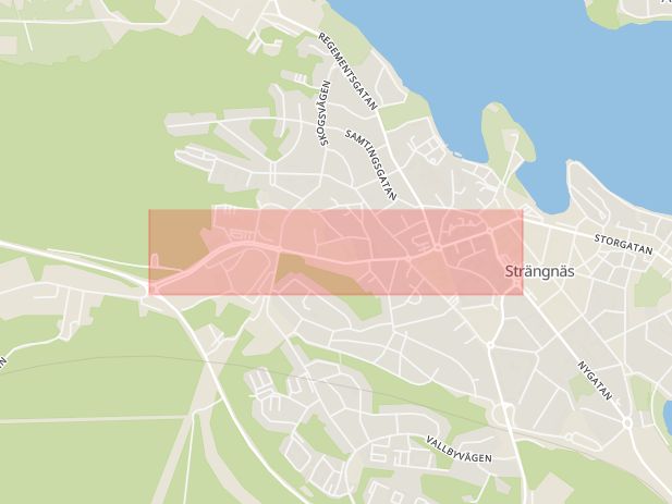 Karta som med röd fyrkant ramar in Eskilstunavägen, Strängnäs, Södermanlands län
