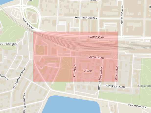 Karta som med röd fyrkant ramar in Vikengatan, Karlstad, Värmlands län