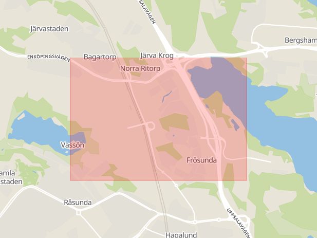 Karta som med röd fyrkant ramar in Frösunda, Eskilstuna, Stockholms län