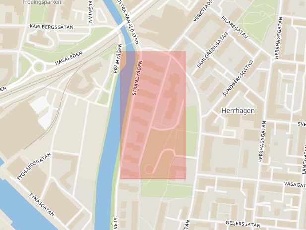 Karta som med röd fyrkant ramar in Stagnellsgatan, Herrhagen, Karlstad, Värmlands län
