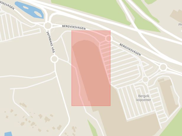 Karta som med röd fyrkant ramar in Bergvik, Coop Forum, Karlstad, Värmlands län
