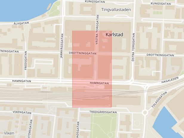 Karta som med röd fyrkant ramar in Teatern, Karlstad, Värmlands län